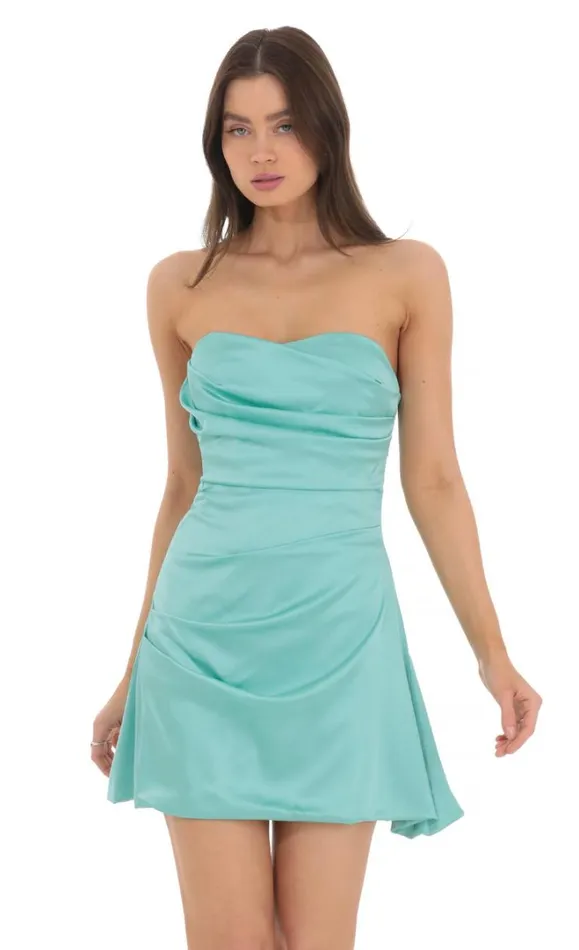 Strapless Satin Asymetrical Dress Min Women LUCY IN THE SKY Mini Dresses