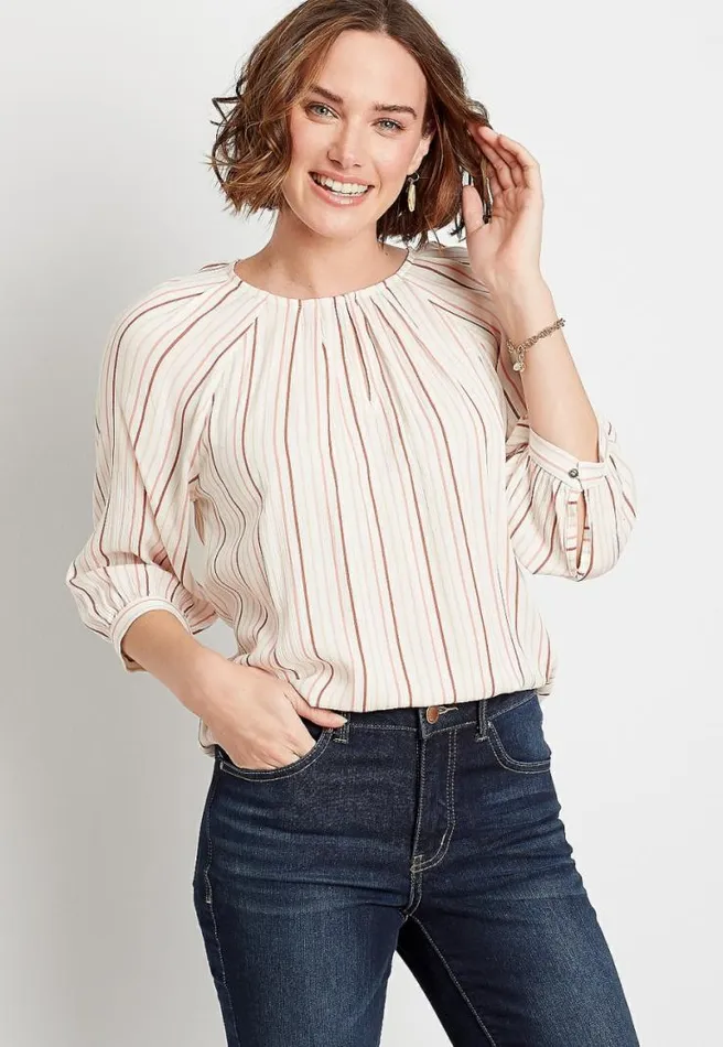 Stripe Print 34 Sleeve Peasant Top Women Maurices Tops