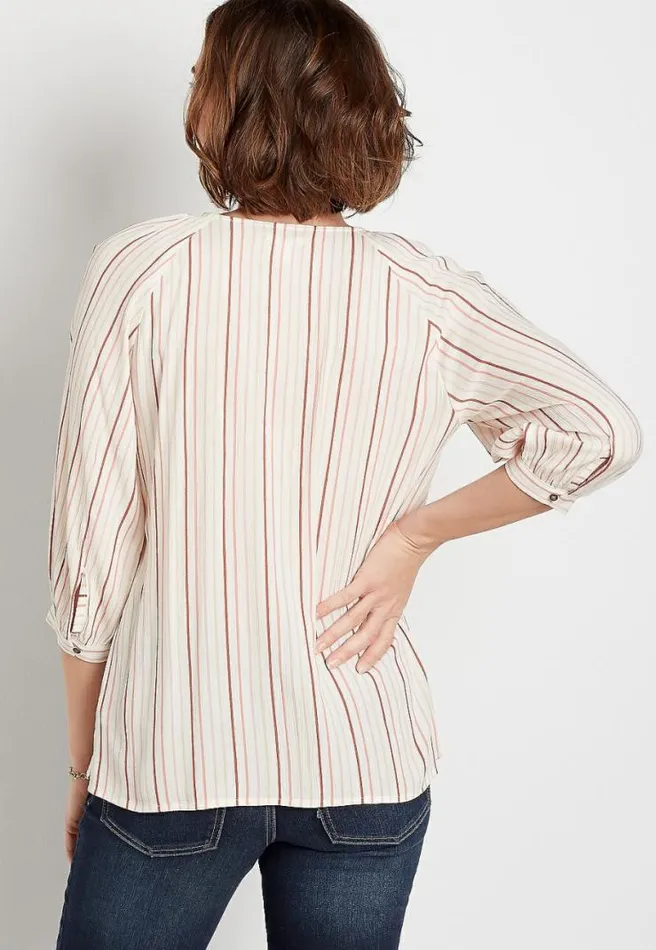 Stripe Print 34 Sleeve Peasant Top Women Maurices Tops