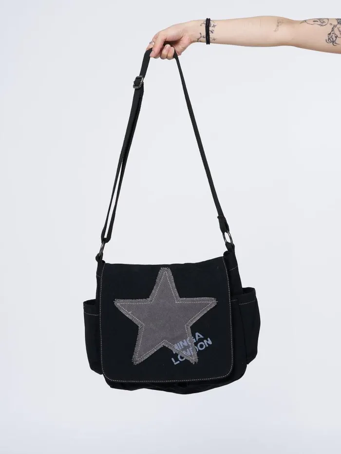 Super Star Black Canvas Messenger Bag Women Minga London Bags