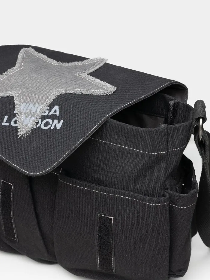 Super Star Black Canvas Messenger Bag Women Minga London Bags