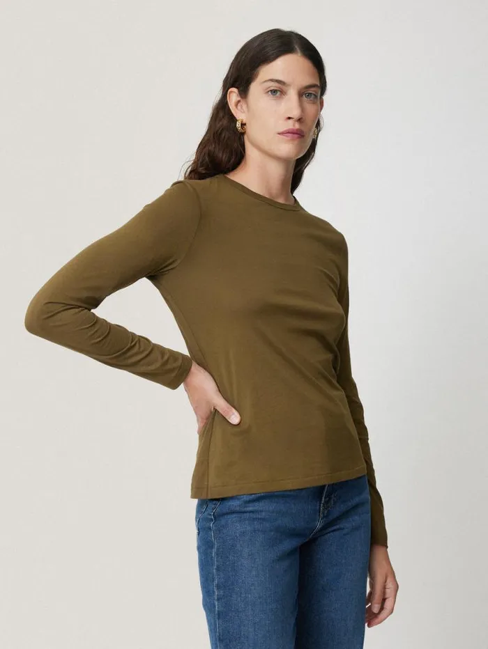 Supima Cotton Long Sleeve Tee Olive Women Jigsaw Pyjamas and Loungewear