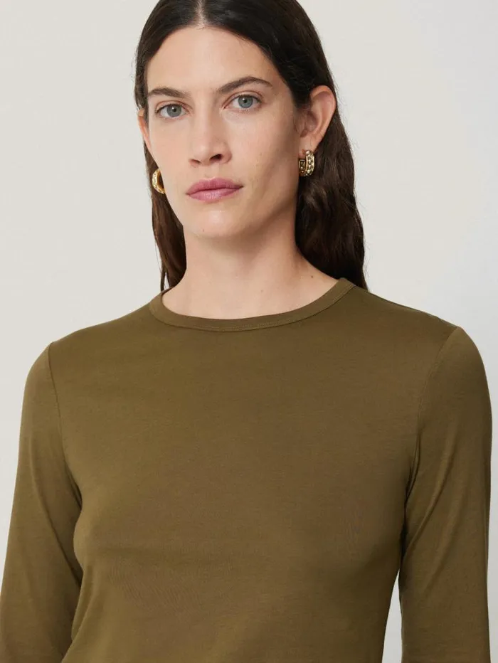 Supima Cotton Long Sleeve Tee Olive Women Jigsaw Pyjamas and Loungewear