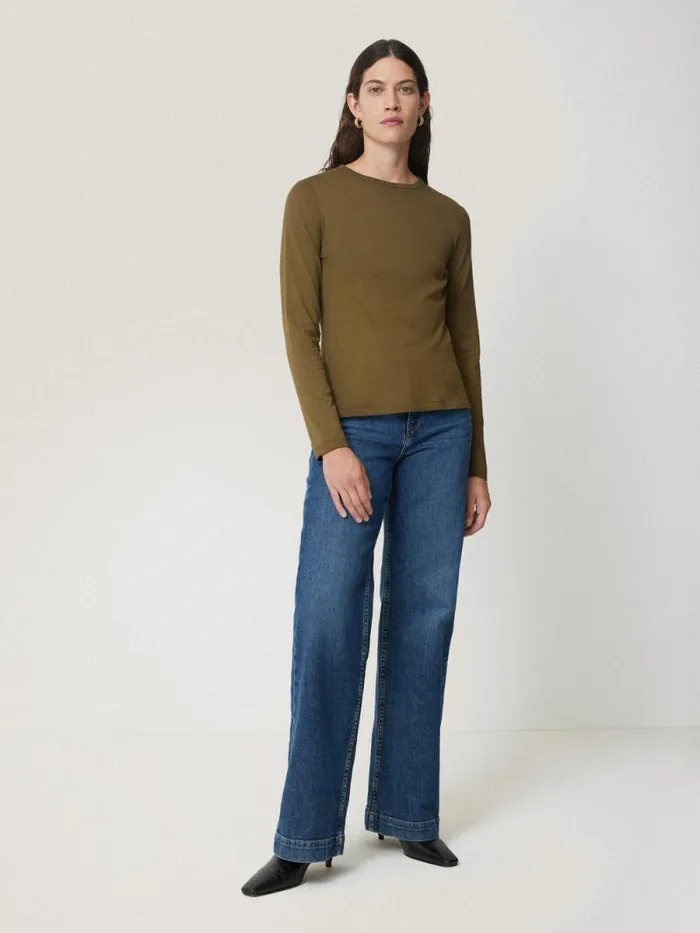 Supima Cotton Long Sleeve Tee Olive Women Jigsaw Pyjamas and Loungewear