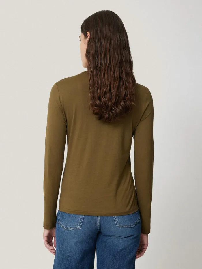 Supima Cotton Long Sleeve Tee Olive Women Jigsaw Pyjamas and Loungewear