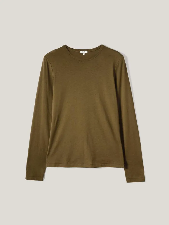 Supima Cotton Long Sleeve Tee Olive Women Jigsaw Pyjamas and Loungewear