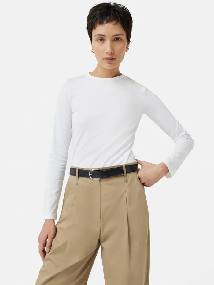 Supima Cotton Long Sleeve Tee White Women Jigsaw Shirts and Tops