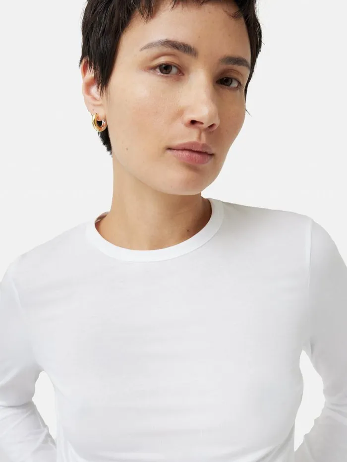 Supima Cotton Long Sleeve Tee White Women Jigsaw Shirts and Tops