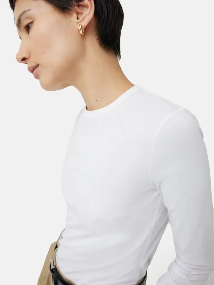 Supima Cotton Long Sleeve Tee White Women Jigsaw Shirts and Tops