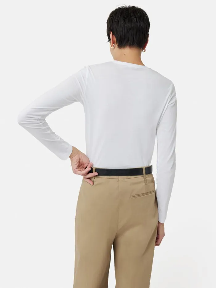 Supima Cotton Long Sleeve Tee White Women Jigsaw Shirts and Tops