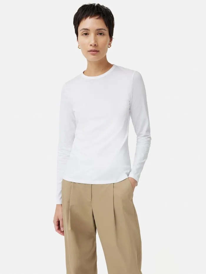 Supima Cotton Long Sleeve Tee White Women Jigsaw Shirts and Tops