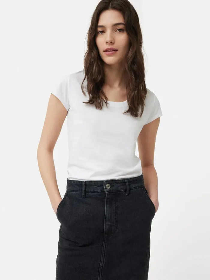 Supima Cotton Scoop Neck Tee White Women Jigsaw Shirts and Tops