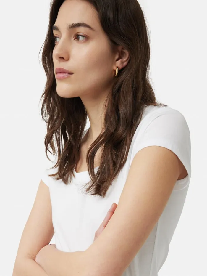 Supima Cotton Scoop Neck Tee White Women Jigsaw Shirts and Tops