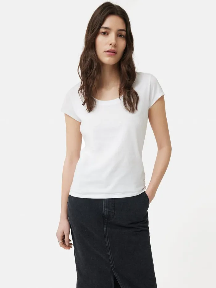 Supima Cotton Scoop Neck Tee White Women Jigsaw Shirts and Tops