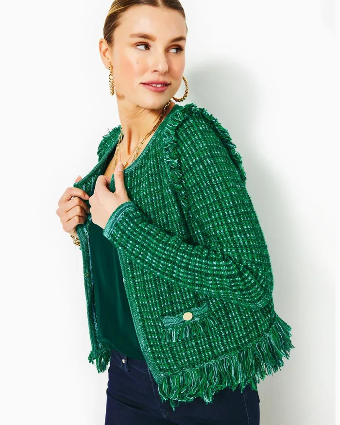 Sweaters and Cardigans Women Lilly Pulitzer Simora Fringe Cardigan Evergreen Exotic Tweed Sweaters and Cardigans Women Lilly Pulitzer Simora Fringe Cardigan Evergreen Exotic Tweed