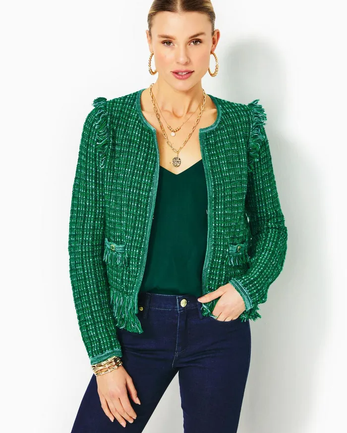 Sweaters and Cardigans Women Lilly Pulitzer Simora Fringe Cardigan Evergreen Exotic Tweed Sweaters and Cardigans Women Lilly Pulitzer Simora Fringe Cardigan Evergreen Exotic Tweed