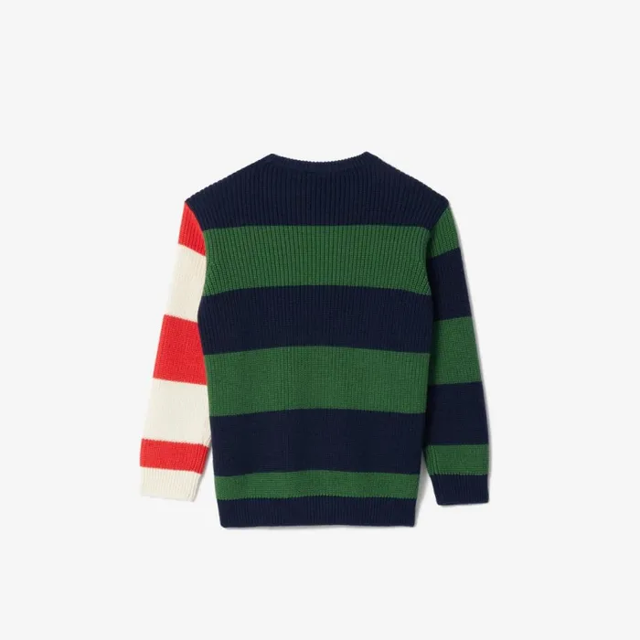 Sweaters and Sweatshirts Kids Lacoste Kids039 Contrast Sleeve Striped Sweater Navy Blue Green White Orange Nui