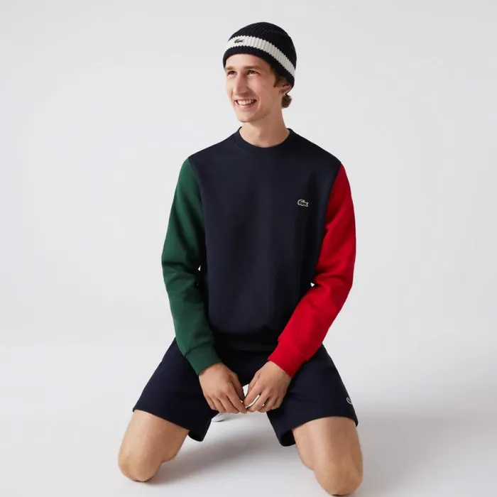 Sweaters and Sweatshirts Men Lacoste Men039s Brushed Fleece Sweatshirt Navy Blue Green Red 4xn