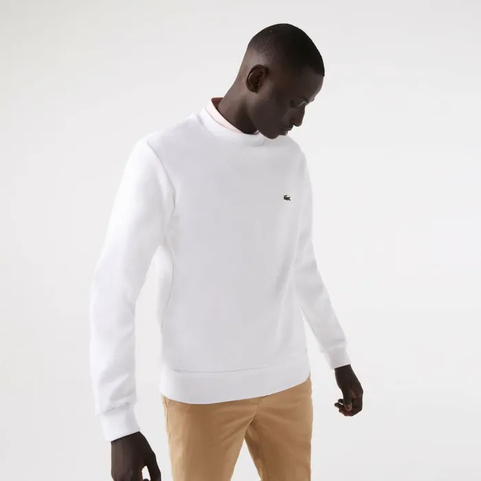 Sweaters and Sweatshirts Men Lacoste Men039s Brushed Fleece Sweatshirt White 001