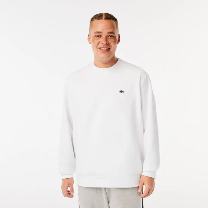 Sweaters and Sweatshirts Men Lacoste Men039s Brushed Fleece Sweatshirt White 001