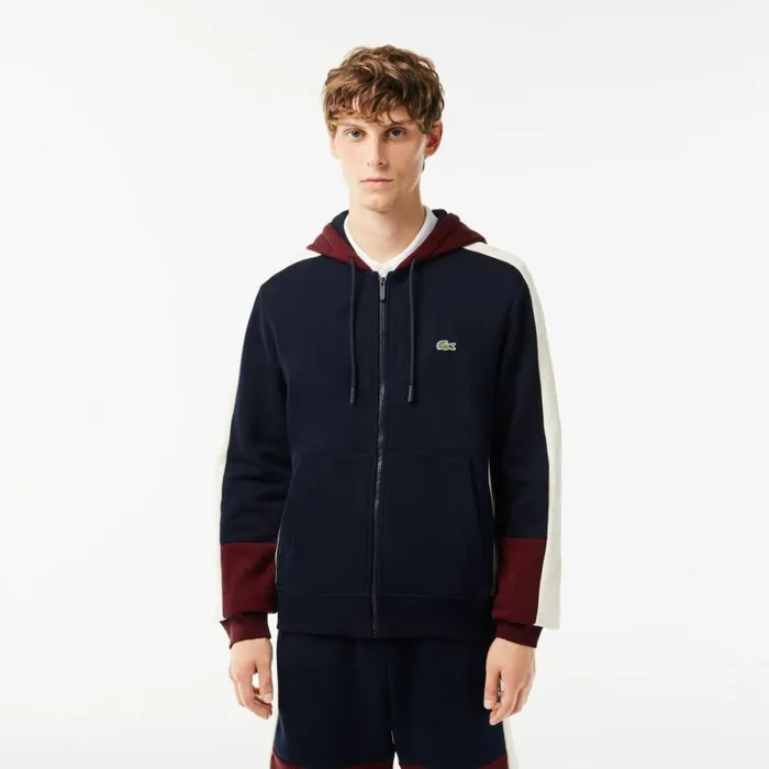 Sweaters and Sweatshirts Men Lacoste Men039s Colorblock Hoodie Navy Blue Bordeaux White Pig