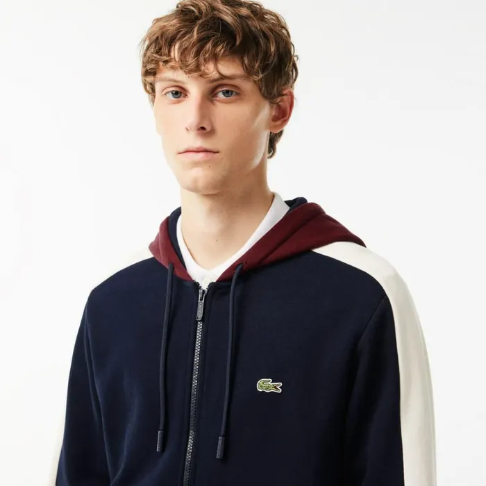 Sweaters and Sweatshirts Men Lacoste Men039s Colorblock Hoodie Navy Blue Bordeaux White Pig