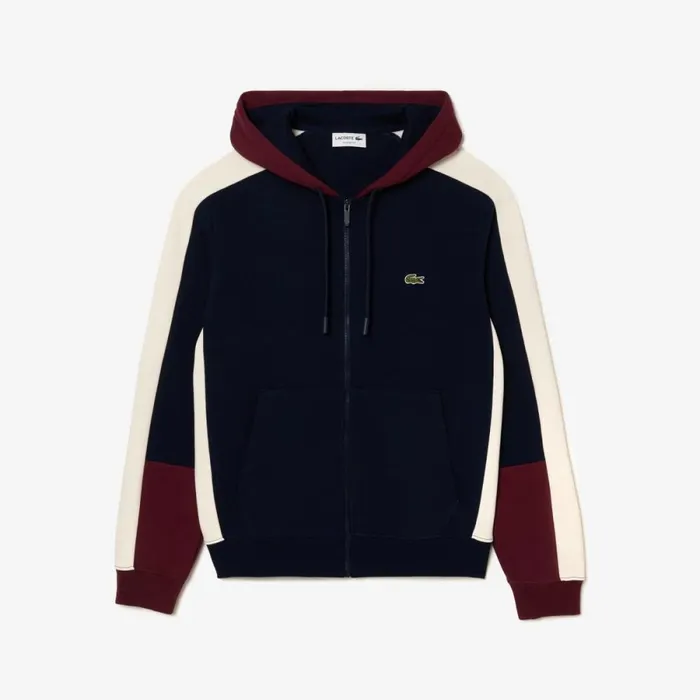 Sweaters and Sweatshirts Men Lacoste Men039s Colorblock Hoodie Navy Blue Bordeaux White Pig
