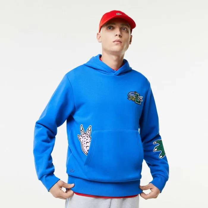 Sweaters and Sweatshirts Men Lacoste Men039s Comic Effect Print Hoodie Blue K1q