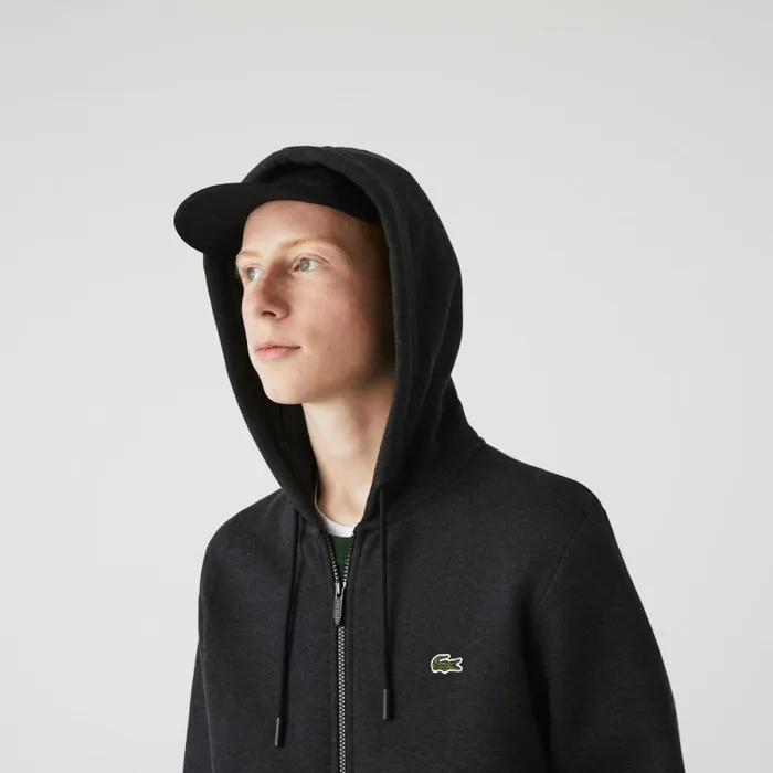 Sweaters and Sweatshirts Men Lacoste Men039s Fleece ZipUp Hoodie Grey El6