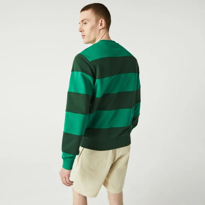 Sweaters and Sweatshirts Men Lacoste Men039s Tennis Design Crew Neck Striped Cotton Fleece Sweatshirt Green Cwd