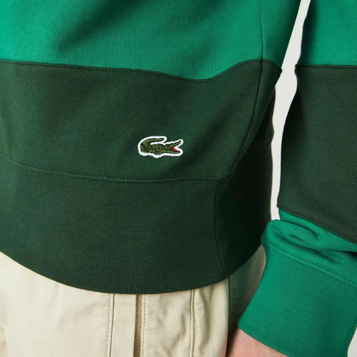 Sweaters and Sweatshirts Men Lacoste Men039s Tennis Design Crew Neck Striped Cotton Fleece Sweatshirt Green Cwd