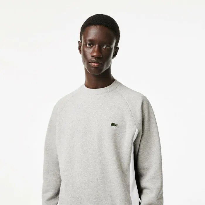 Sweaters and Sweatshirts Men Lacoste Mens Brushed Fleece Colorblock Sweatshirt Grey Chine Black White Sj1