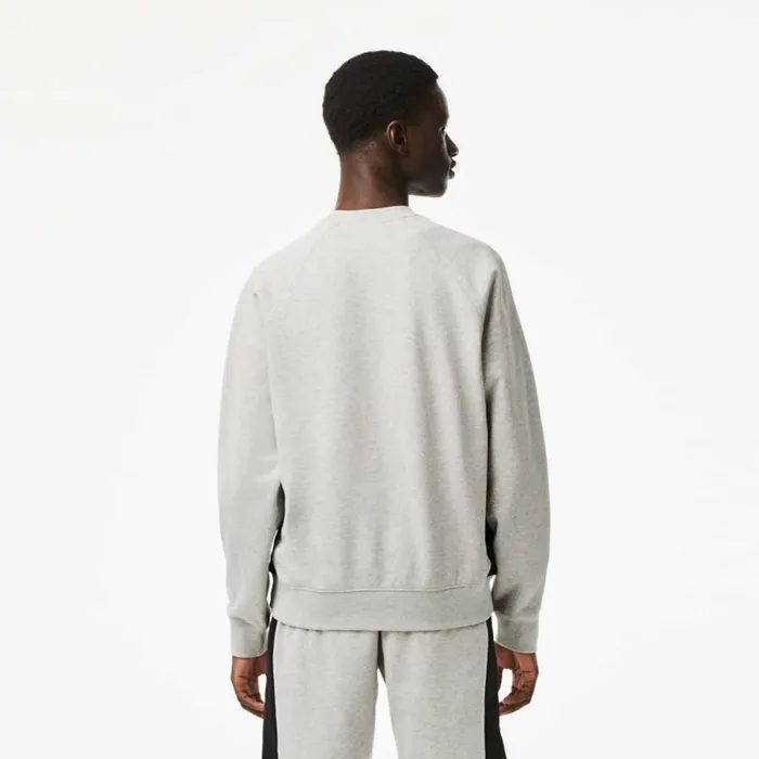 Sweaters and Sweatshirts Men Lacoste Mens Brushed Fleece Colorblock Sweatshirt Grey Chine Black White Sj1