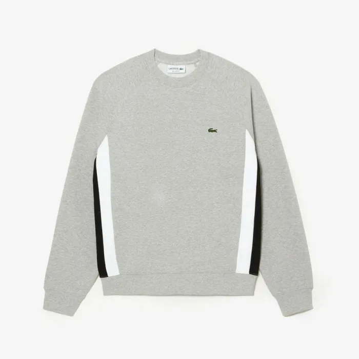 Sweaters and Sweatshirts Men Lacoste Mens Brushed Fleece Colorblock Sweatshirt Grey Chine Black White Sj1