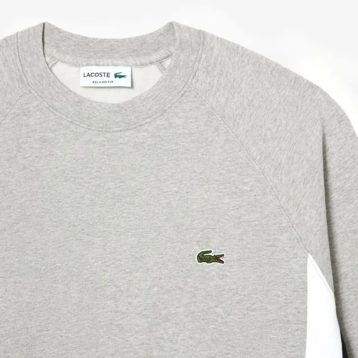 Sweaters and Sweatshirts Men Lacoste Mens Brushed Fleece Colorblock Sweatshirt Grey Chine Black White Sj1