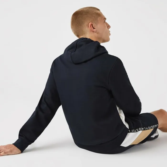 Sweaters and Sweatshirts Men Lacoste Mens Colorblock Lettered Fleece ZipUp Hoodie Navy Blue White Beige E8t
