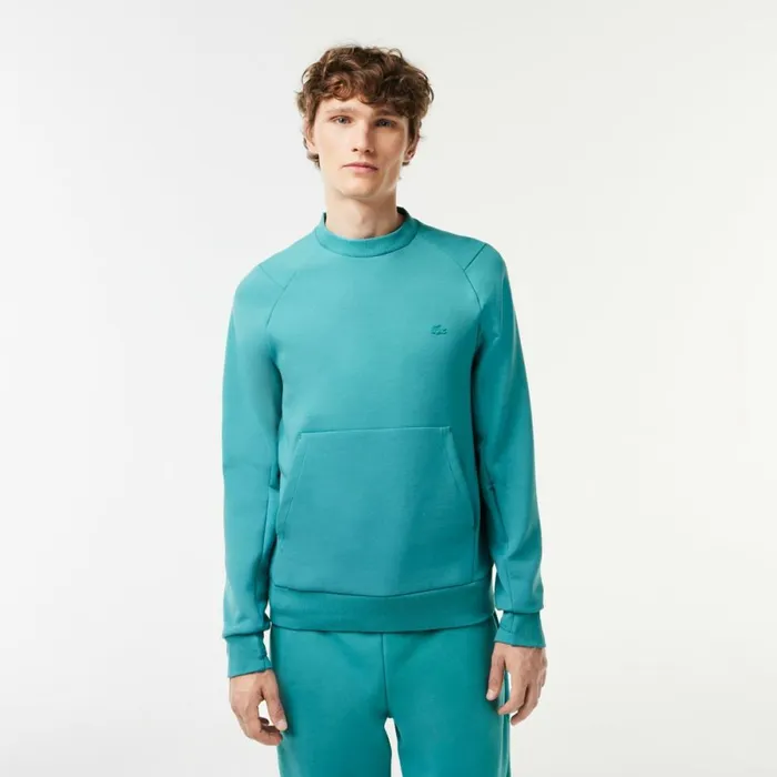 Sweaters and Sweatshirts Men Lacoste Mens Crew Neck Kangaroo Pocket Cotton Blend Sweatshirt Blue Si0