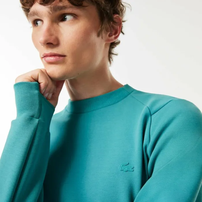 Sweaters and Sweatshirts Men Lacoste Mens Crew Neck Kangaroo Pocket Cotton Blend Sweatshirt Blue Si0