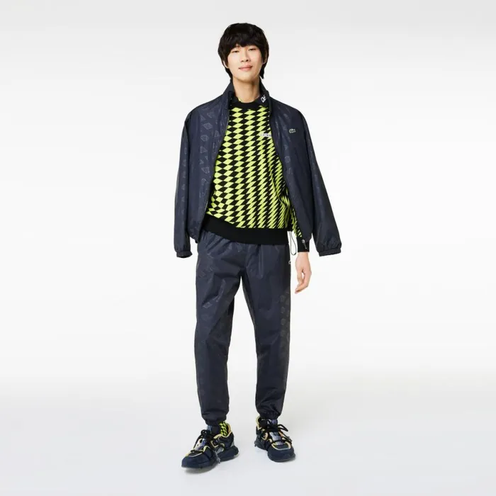 Sweaters and Sweatshirts Men Lacoste Mens Relaxed Fit Jacquard Sweater Black Yellow 9y2