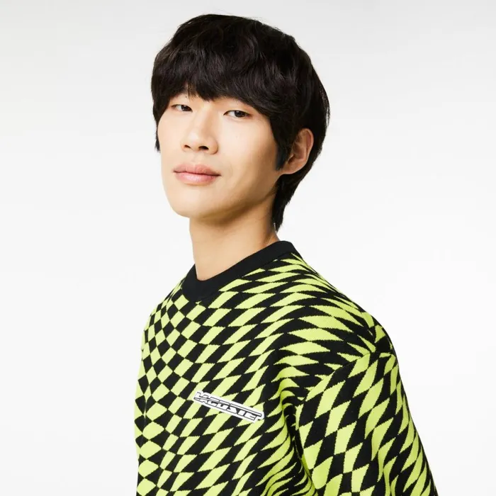 Sweaters and Sweatshirts Men Lacoste Mens Relaxed Fit Jacquard Sweater Black Yellow 9y2