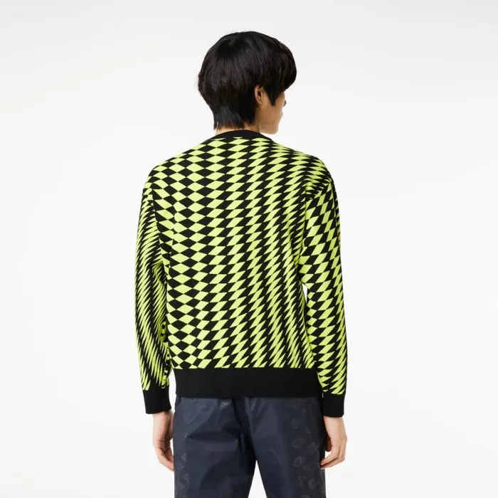 Sweaters and Sweatshirts Men Lacoste Mens Relaxed Fit Jacquard Sweater Black Yellow 9y2