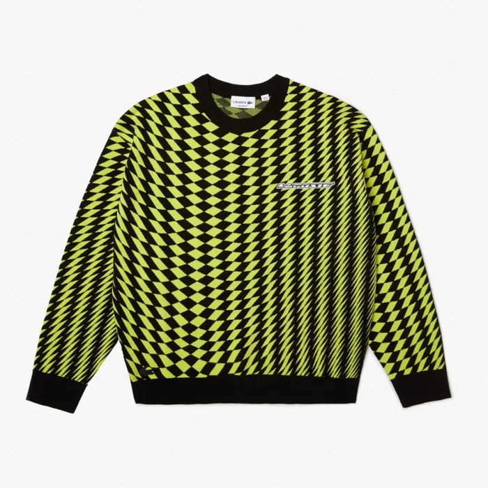 Sweaters and Sweatshirts Men Lacoste Mens Relaxed Fit Jacquard Sweater Black Yellow 9y2