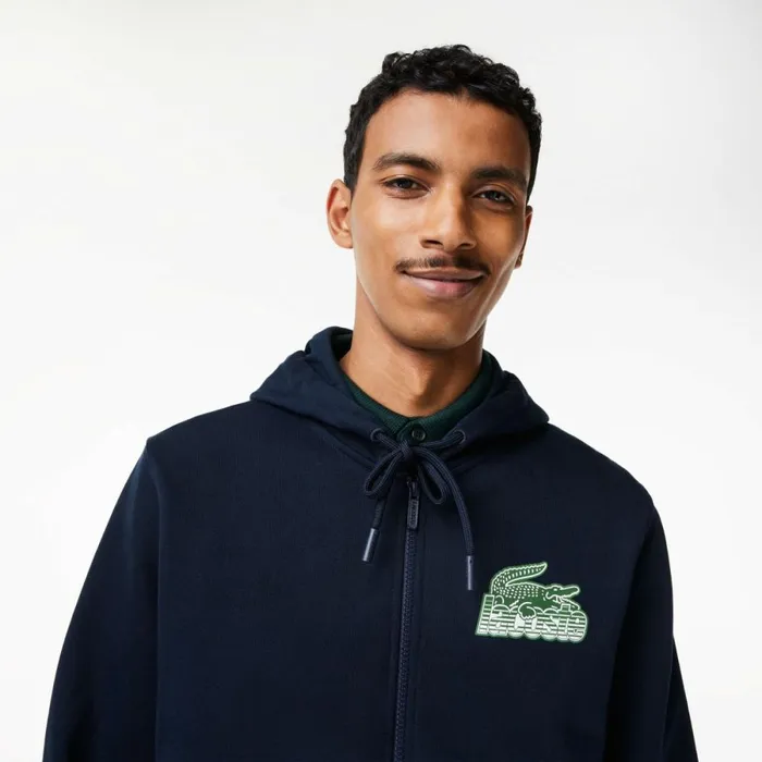 Sweaters and Sweatshirts Men Lacoste Mens Unbrushed Fleece ZipUp Hoodie Navy Blue 166
