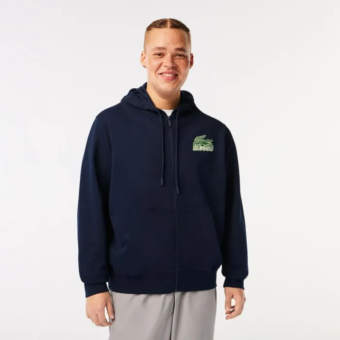 Sweaters and Sweatshirts Men Lacoste Mens Unbrushed Fleece ZipUp Hoodie Navy Blue 166