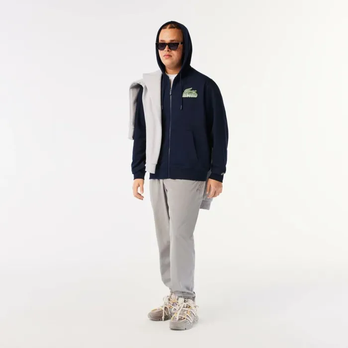 Sweaters and Sweatshirts Men Lacoste Mens Unbrushed Fleece ZipUp Hoodie Navy Blue 166