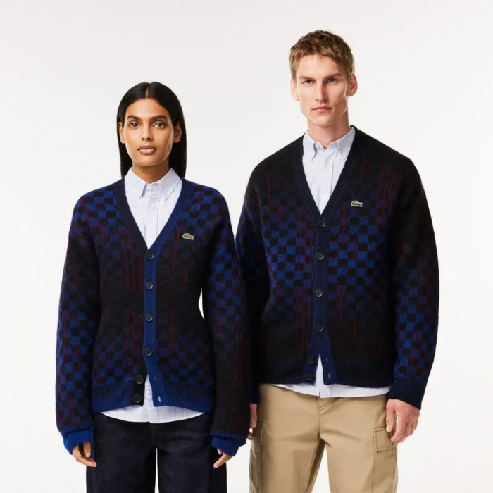 Sweaters and Sweatshirts MenWomen Lacoste Unisex Monogram Motif Alpaca And Wool Cardigan Blue Black Bordeaux Nin