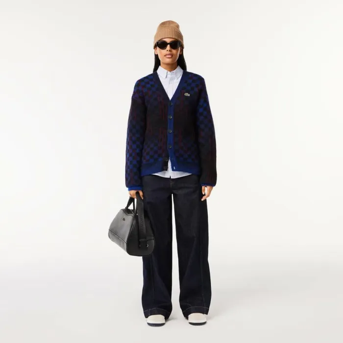 Sweaters and Sweatshirts MenWomen Lacoste Unisex Monogram Motif Alpaca And Wool Cardigan Blue Black Bordeaux Nin