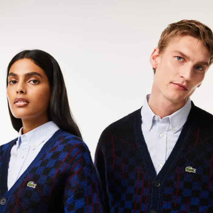 Sweaters and Sweatshirts MenWomen Lacoste Unisex Monogram Motif Alpaca And Wool Cardigan Blue Black Bordeaux Nin
