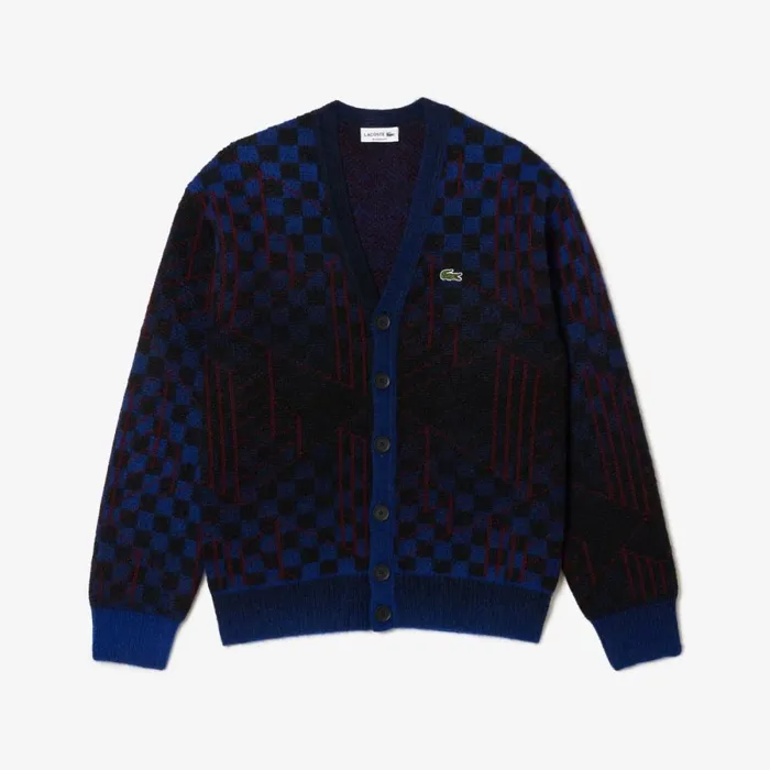 Sweaters and Sweatshirts MenWomen Lacoste Unisex Monogram Motif Alpaca And Wool Cardigan Blue Black Bordeaux Nin
