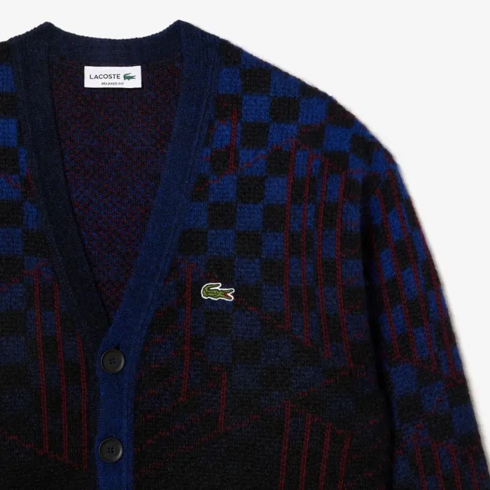 Sweaters and Sweatshirts MenWomen Lacoste Unisex Monogram Motif Alpaca And Wool Cardigan Blue Black Bordeaux Nin